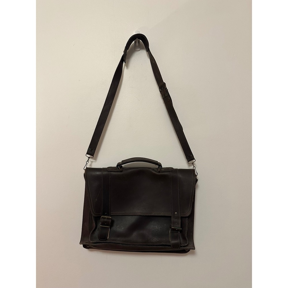 Vintage Dark Brown Leather Messenger Crossbody Satchel Bag